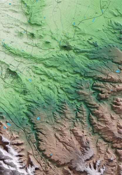 Mapa artístico del relieve de la Floresta, a las Garrigues, con 15 km de entorno y base topográfica ICGC