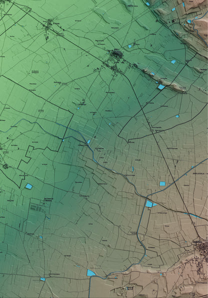 Mapa artístico del relieve de la Fuliola, al Urgell, con 15 km de entorno y base topográfica ICGC. Detalle de la zona inferior derecha.