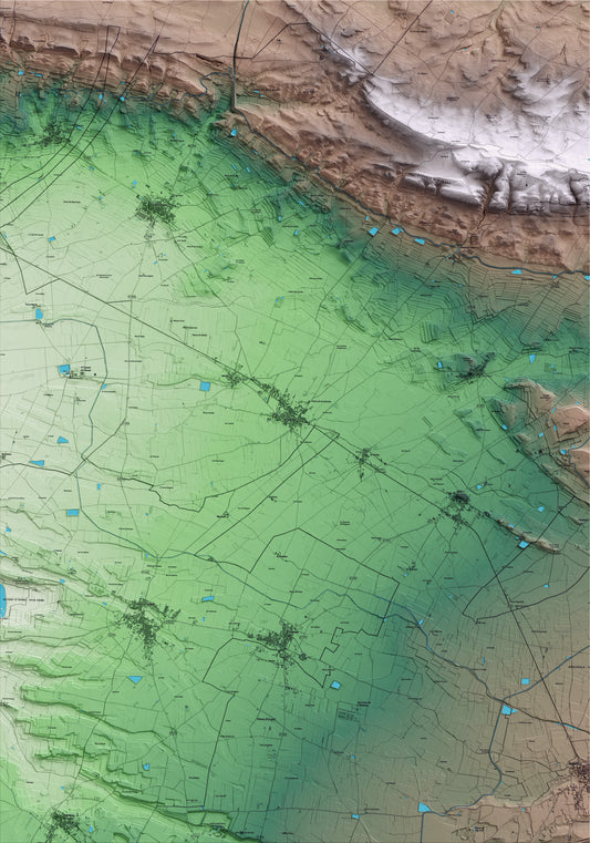 Mapa artístico del relieve de la Fuliola, al Urgell, con 15 km de entorno y base topográfica ICGC