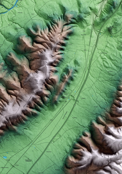 Mapa artístico del relieve de la Galera, al Montsià, con 15 km de entorno y base topográfica ICGC. Detalle de la zona inferior derecha.