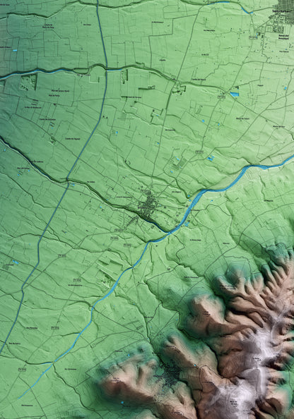 Mapa artístico del relieve de la Galera, al Montsià, con 15 km de entorno y base topográfica ICGC. Detalle de la zona central.