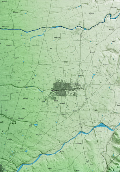 Mapa artístico del relieve de la Galera, al Montsià, con 15 km de entorno y base topográfica ICGC. Detalle de la zona superior derecha.
