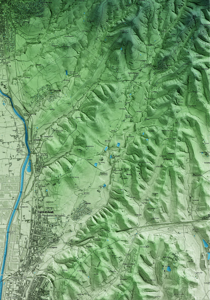 Mapa artístico del relieve de la Garriga, al Vallès Oriental, con 15 km de entorno y base topográfica ICGC. Detalle de la zona inferior derecha.
