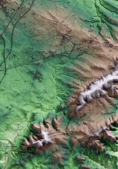 Mapa artístico del relieve de la Granada, al Alt Penedès, con 15 km de entorno y base topográfica ICGC. Detalle de la zona inferior derecha.