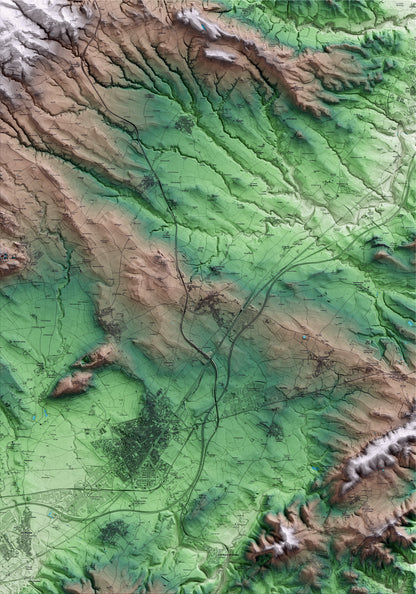 Mapa artístico del relieve de la Granada, al Alt Penedès, con 15 km de entorno y base topográfica ICGC