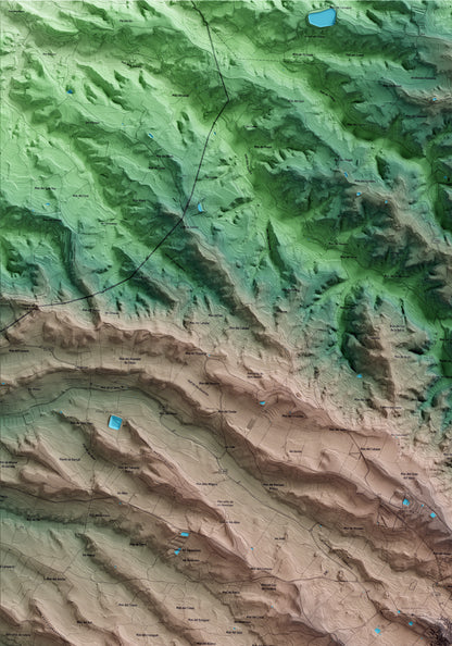 Mapa artístico del relieve de la Granadella, a las Garrigues, con 15 km de entorno y base topográfica ICGC. Detalle de la zona superior izquierda.
