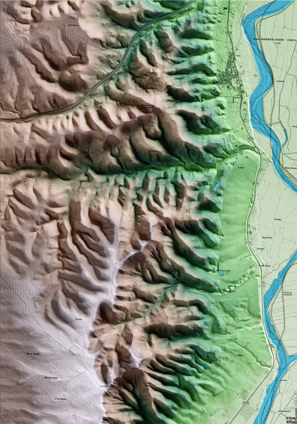 Mapa artístico del relieve de la Granja d'Escarp, al Segrià, con 15 km de entorno y base topográfica ICGC. Detalle de la zona superior izquierda.