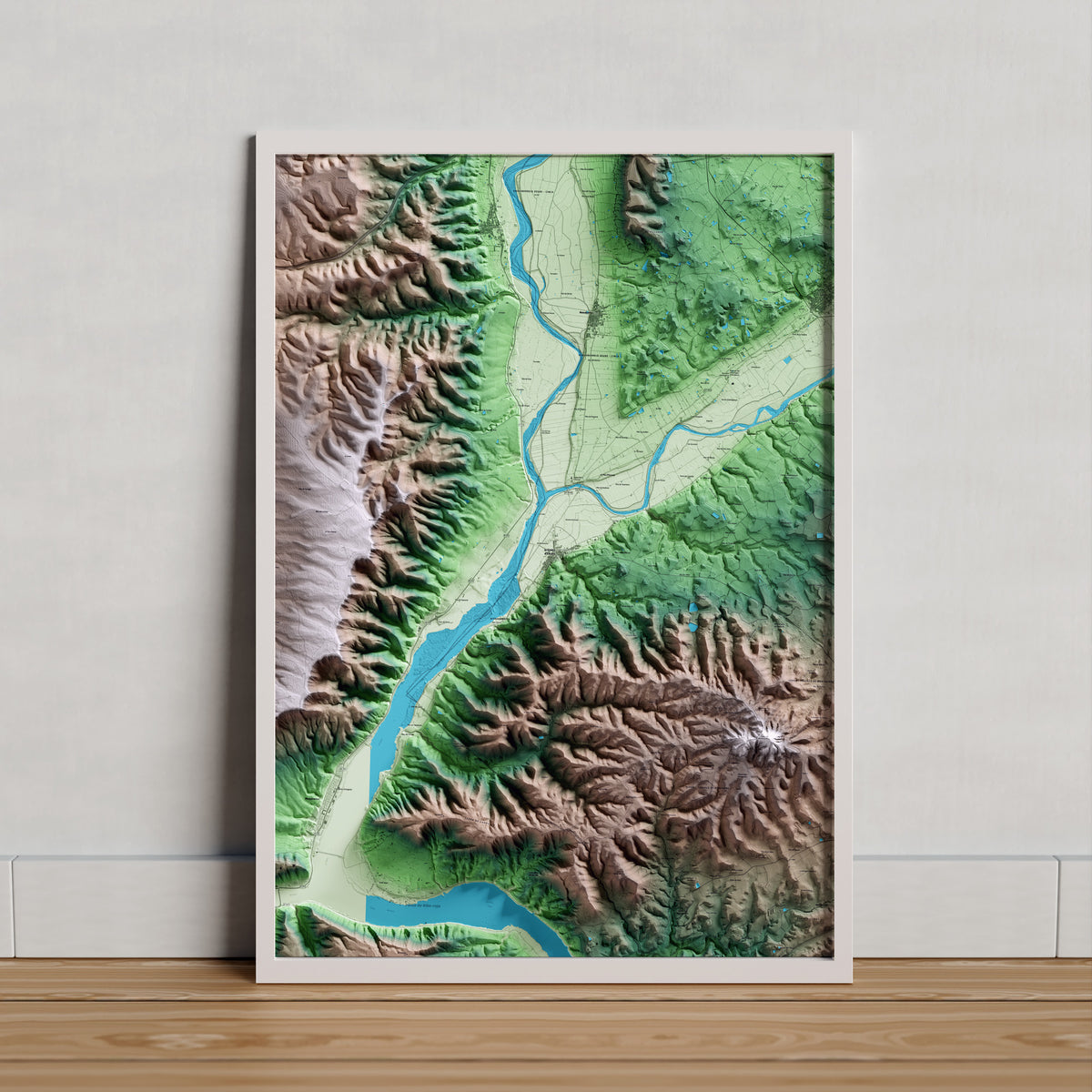 Mapa artístico del relieve de la Granja d'Escarp, al Segrià, con 15 km de entorno y base topográfica ICGC. Presentación enmarcada.