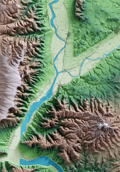 Mapa artístico del relieve de la Granja d'Escarp, al Segrià, con 15 km de entorno y base topográfica ICGC
