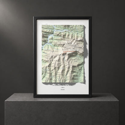 Mapa de relieve de la Guàrdia (Serra de Busa), 1448 m, Solsonès, lámina 100 Cims de Trobart. Presentación enmarcada. 21 × 30 cm.