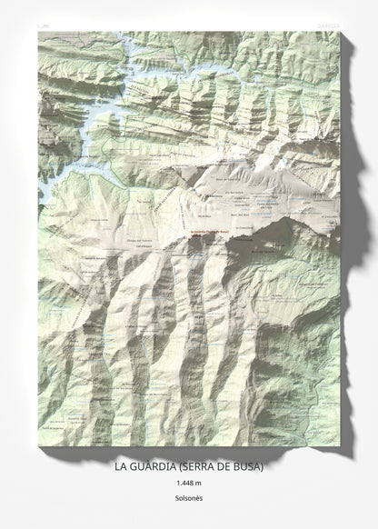 Mapa de relieve de la Guàrdia (Serra de Busa), 1448 m, Solsonès, lámina 100 Cims de Trobart 50 × 70 cm.