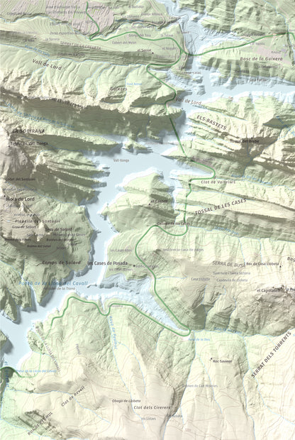 Mapa de relieve de la Guàrdia (Serra de Busa), 1448 m, Solsonès, lámina 100 Cims de Trobart. Detalle de la zona superior izquierda. 61 × 91 cm.