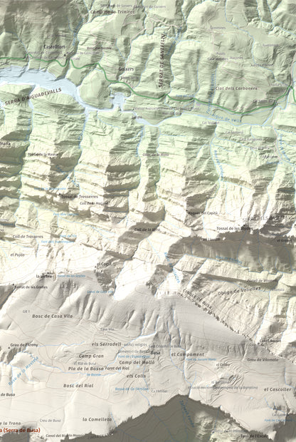 Mapa de relieve de la Guàrdia (Serra de Busa), 1448 m, Solsonès, lámina 100 Cims de Trobart. Detalle de la zona superior derecha. 61 × 91 cm.