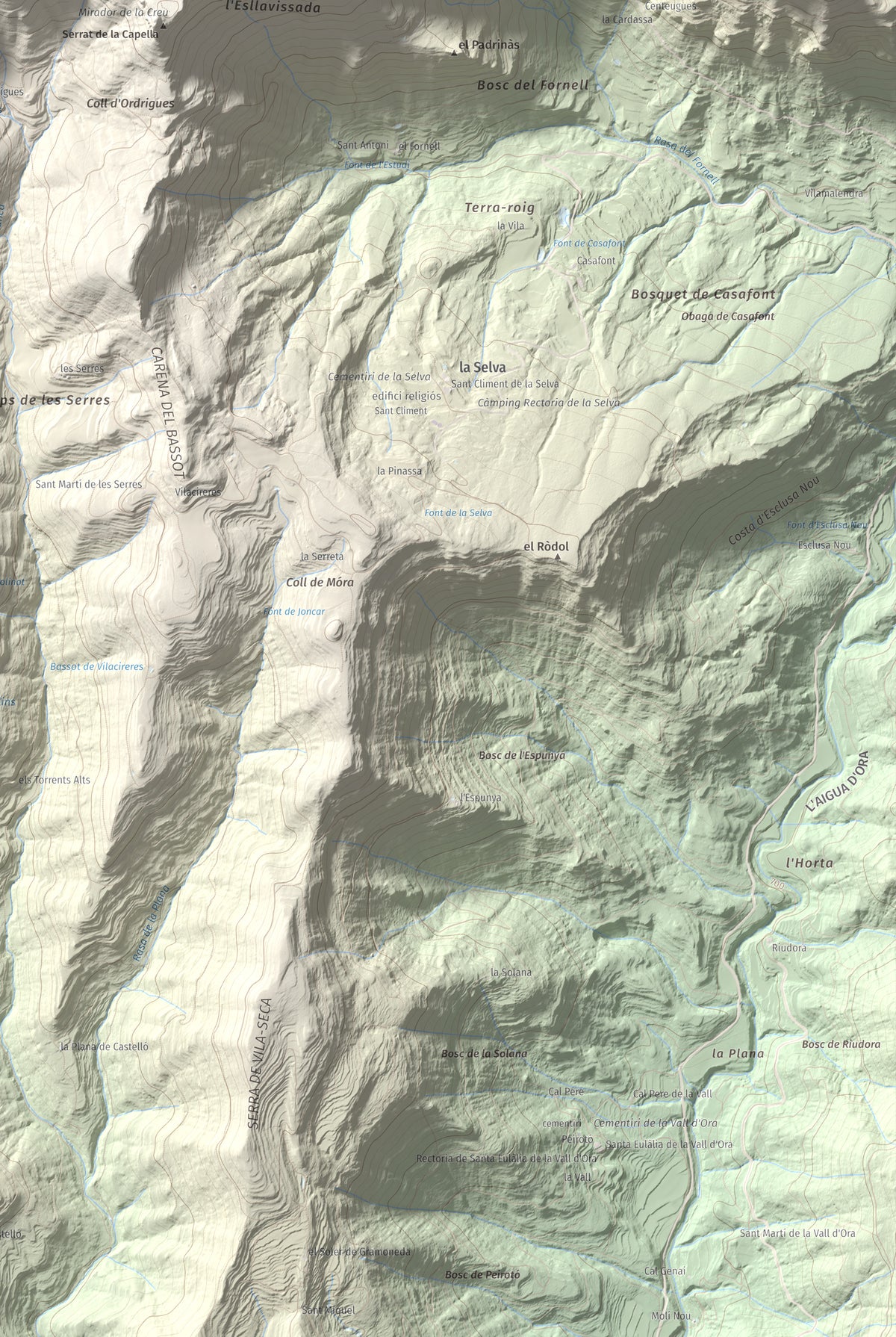 Mapa de relieve de la Guàrdia (Serra de Busa), 1448 m, Solsonès, lámina 100 Cims de Trobart. Detalle de la zona inferior derecha. 61 × 91 cm.