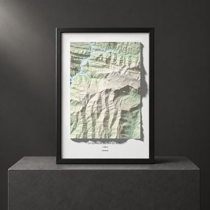 Mapa de relieve de la Guàrdia (Serra de Busa), 1448 m, Solsonès, lámina 100 Cims de Trobart. Presentación enmarcada. 70 × 100 cm.