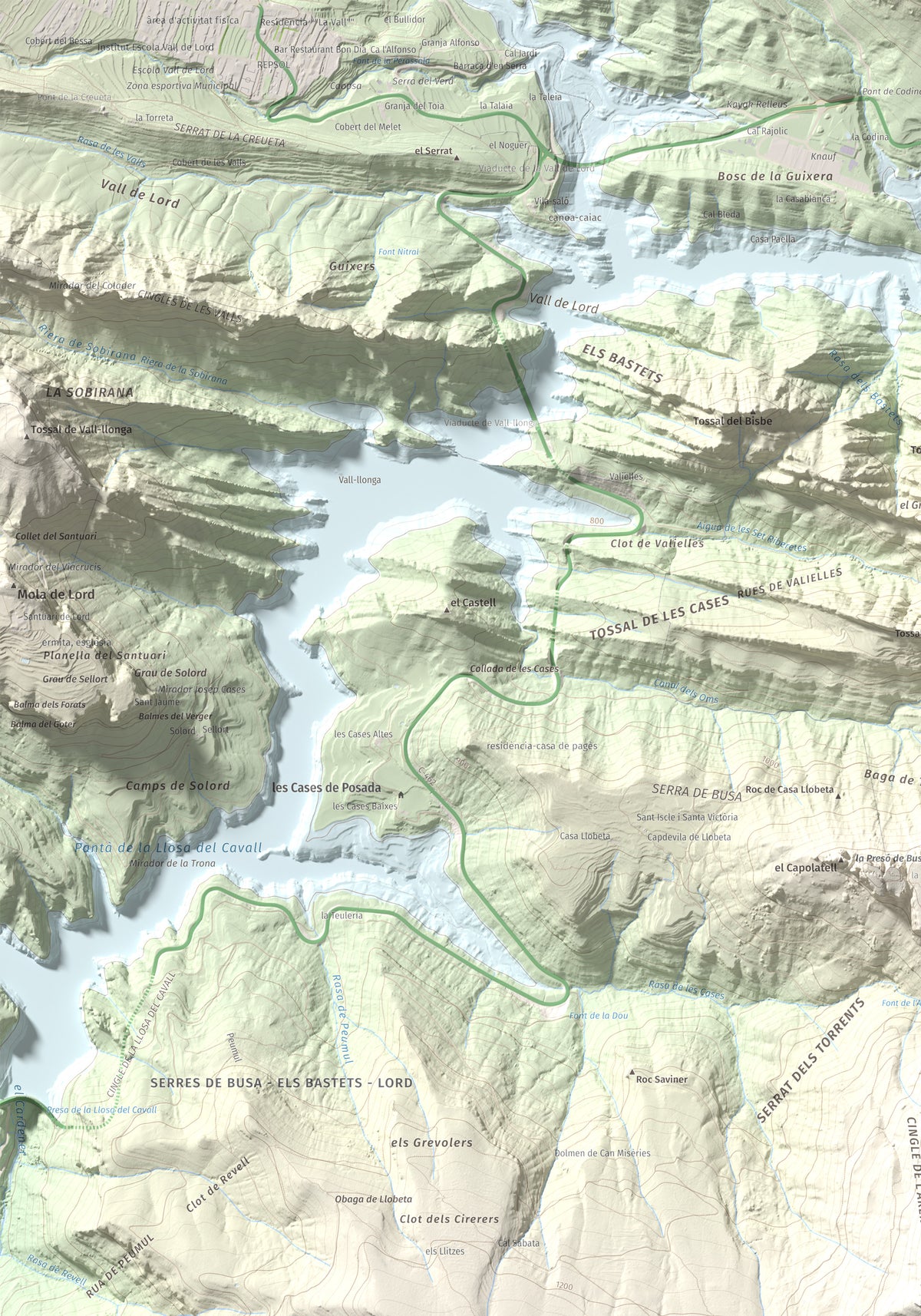 Mapa de relieve de la Guàrdia (Serra de Busa), 1448 m, Solsonès, lámina 100 Cims de Trobart. Detalle de la zona superior izquierda. 70 × 100 cm.