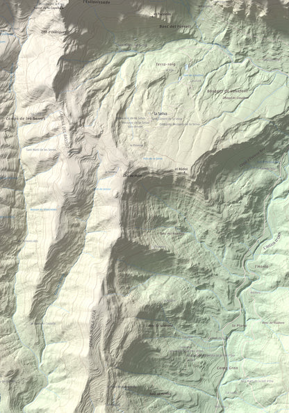 Mapa de relieve de la Guàrdia (Serra de Busa), 1448 m, Solsonès, lámina 100 Cims de Trobart. Detalle de la zona inferior derecha. 70 × 100 cm.
