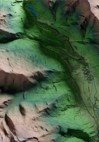 Mapa artístico del relieve de la Guingueta d'Àneu, al Pallars Sobirà, con 15 km de entorno y base topográfica ICGC. Detalle de la zona superior izquierda.