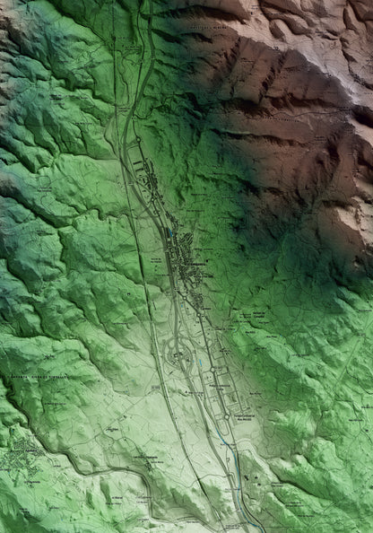 Mapa artístico del relieve de la Jonquera, al Alt Empordà, con 15 km de entorno y base topográfica ICGC. Detalle de la zona central.