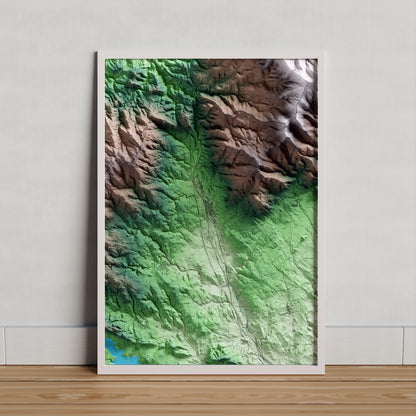 Mapa artístico del relieve de la Jonquera, al Alt Empordà, con 15 km de entorno y base topográfica ICGC. Presentación enmarcada.