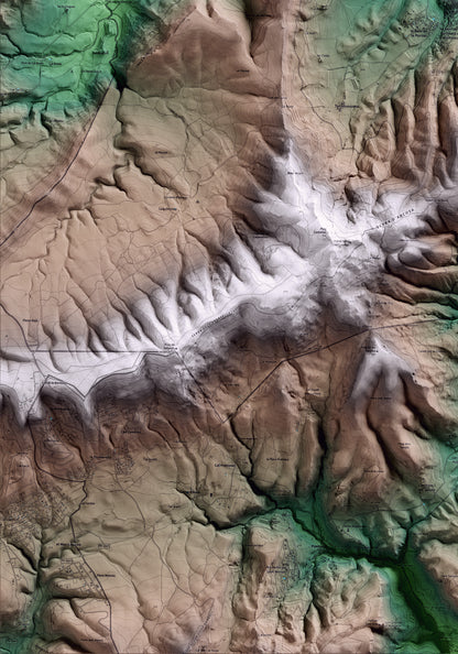 Mapa artístico del relieve de la Llacuna, al Anoia, con 15 km de entorno y base topográfica ICGC. Detalle de la zona inferior izquierda.