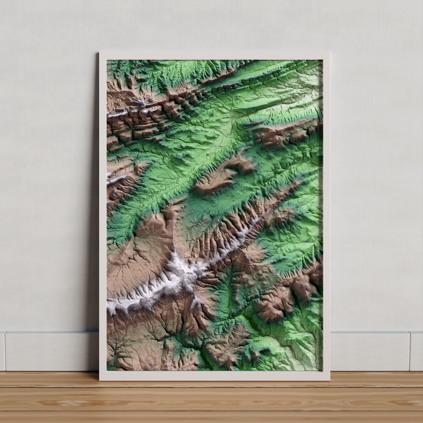 Mapa artístico del relieve de la Llacuna, al Anoia, con 15 km de entorno y base topográfica ICGC. Presentación enmarcada.