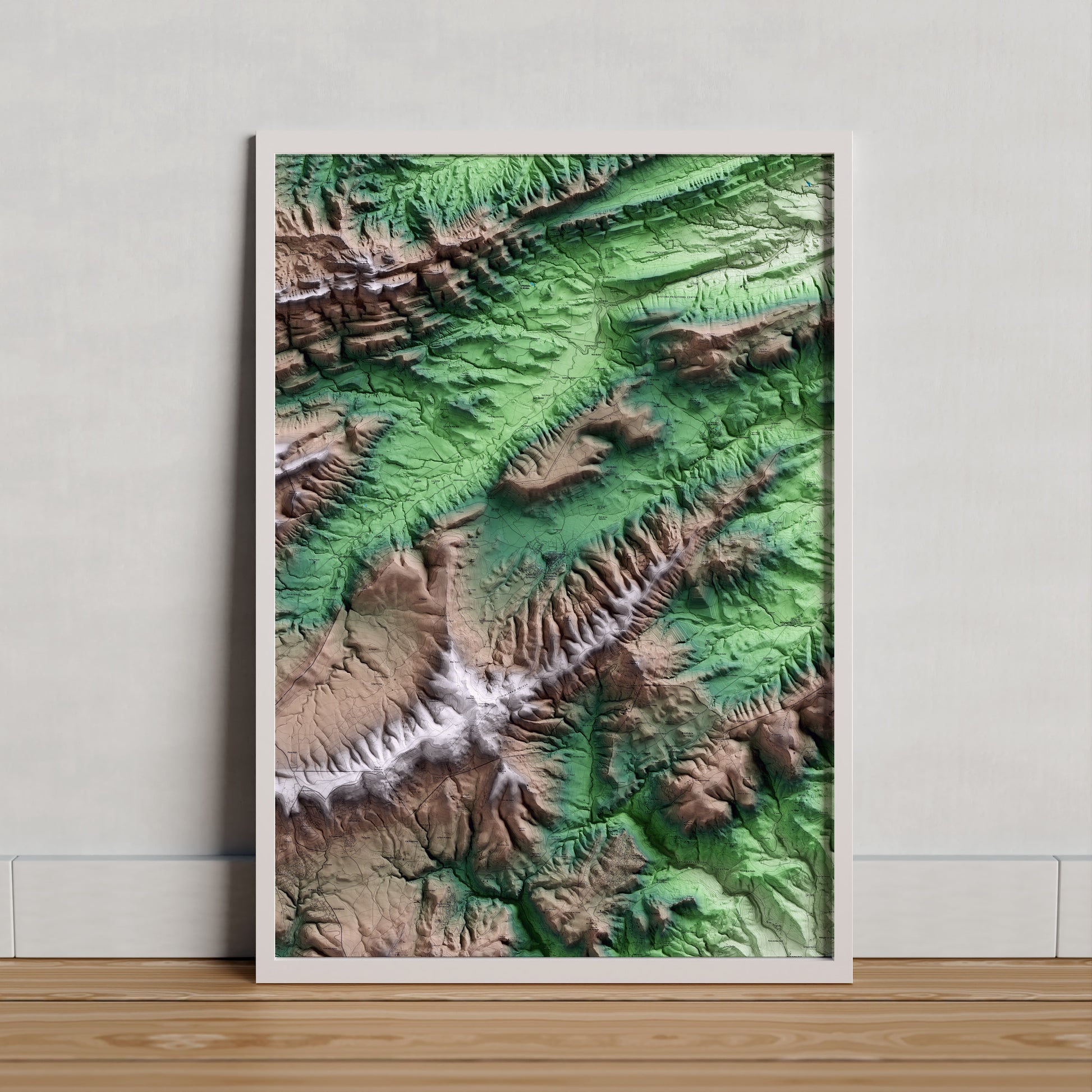 Mapa artístico del relieve de la Llacuna, al Anoia, con 15 km de entorno y base topográfica ICGC. Presentación enmarcada.