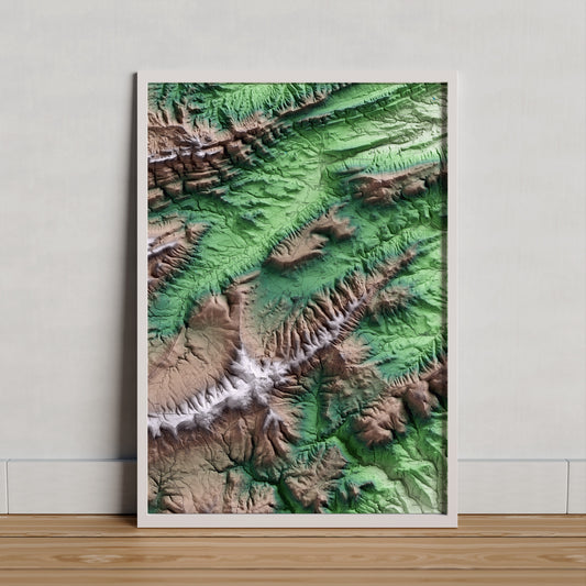Mapa artístico del relieve de la Llacuna, al Anoia, con 15 km de entorno y base topográfica ICGC. Presentación enmarcada.