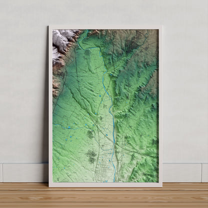 Mapa artístico del relieve de la Masó, al Alt Camp, con 15 km de entorno y base topográfica ICGC. Presentación enmarcada.