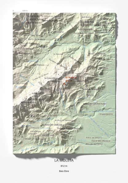 Mapa de relieve de la Moleta, 812 m, Baix Ebre, lámina 100 Cims de Trobart 21 × 30 cm.
