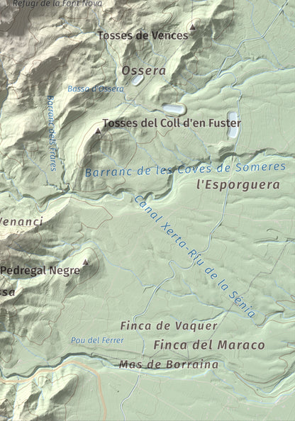 Mapa de relieve de la Moleta, 812 m, Baix Ebre, lámina 100 Cims de Trobart. Detalle de la zona inferior derecha. 21 × 30 cm.
