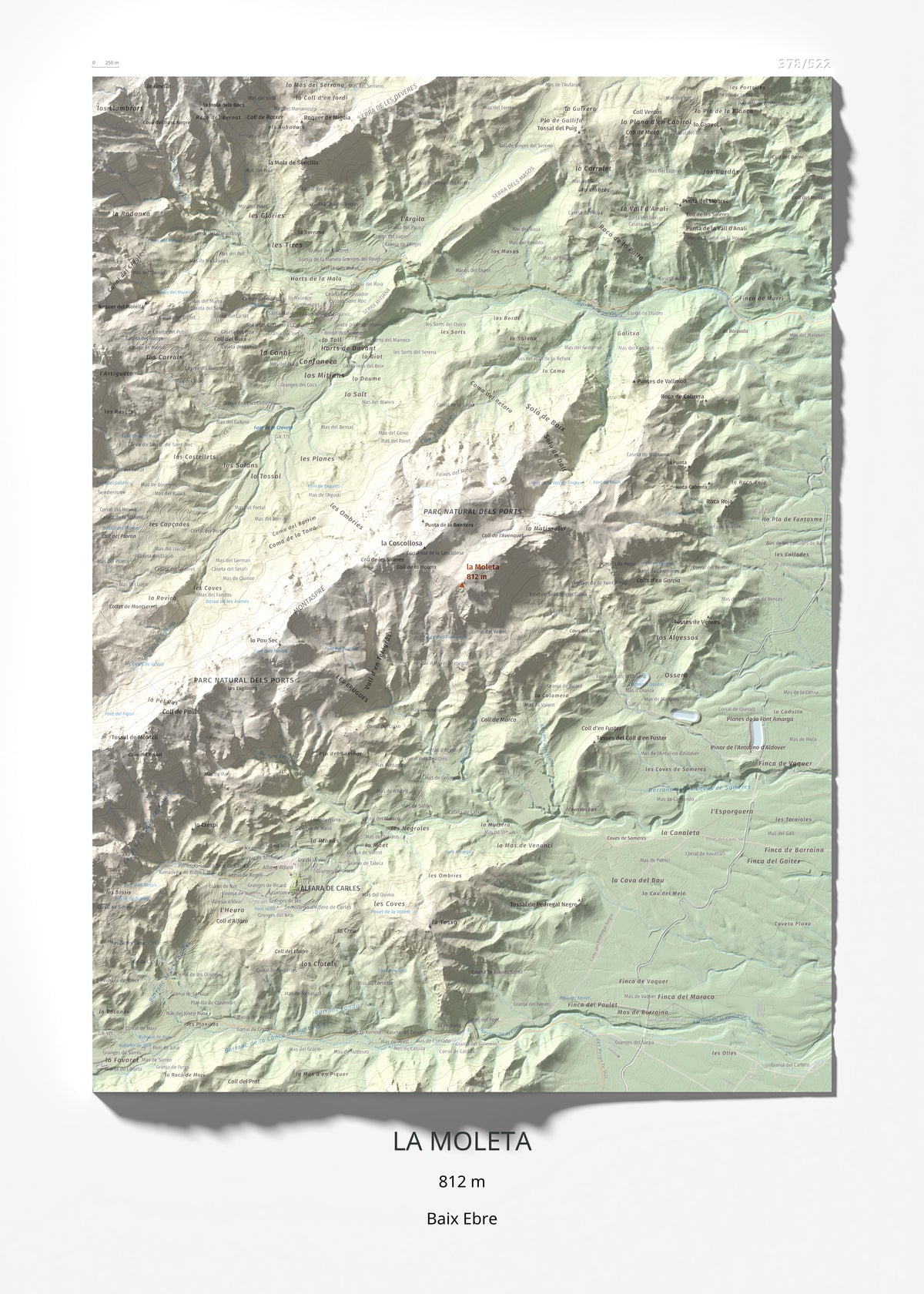 Mapa de relieve de la Moleta, 812 m, Baix Ebre, lámina 100 Cims de Trobart 50 × 70 cm.