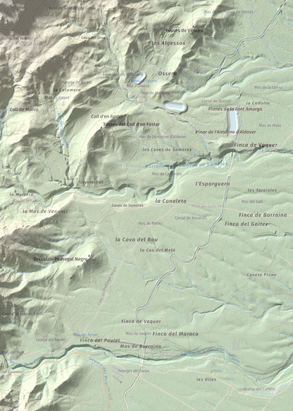Mapa de relieve de la Moleta, 812 m, Baix Ebre, lámina 100 Cims de Trobart. Detalle de la zona inferior derecha. 50 × 70 cm.