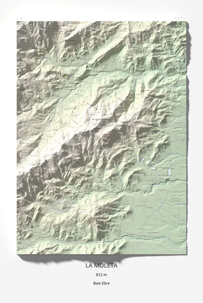 Mapa de relieve de la Moleta, 812 m, Baix Ebre, lámina 100 Cims de Trobart 61 × 91 cm.