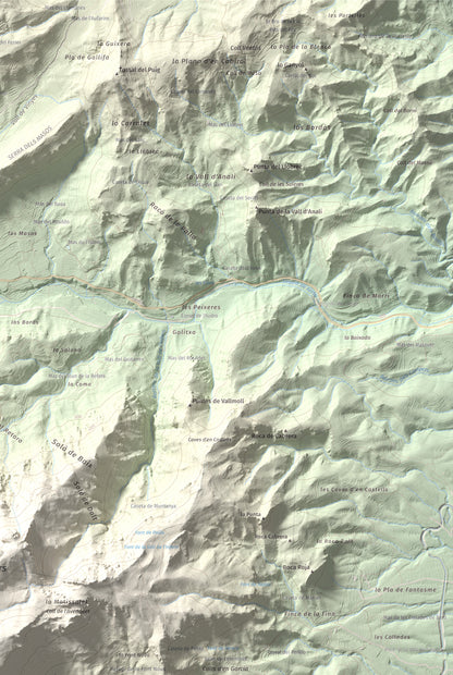 Mapa de relieve de la Moleta, 812 m, Baix Ebre, lámina 100 Cims de Trobart. Detalle de la zona superior derecha. 61 × 91 cm.