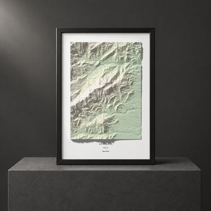 Mapa de relieve de la Moleta, 812 m, Baix Ebre, lámina 100 Cims de Trobart. Presentación enmarcada. 70 × 100 cm.