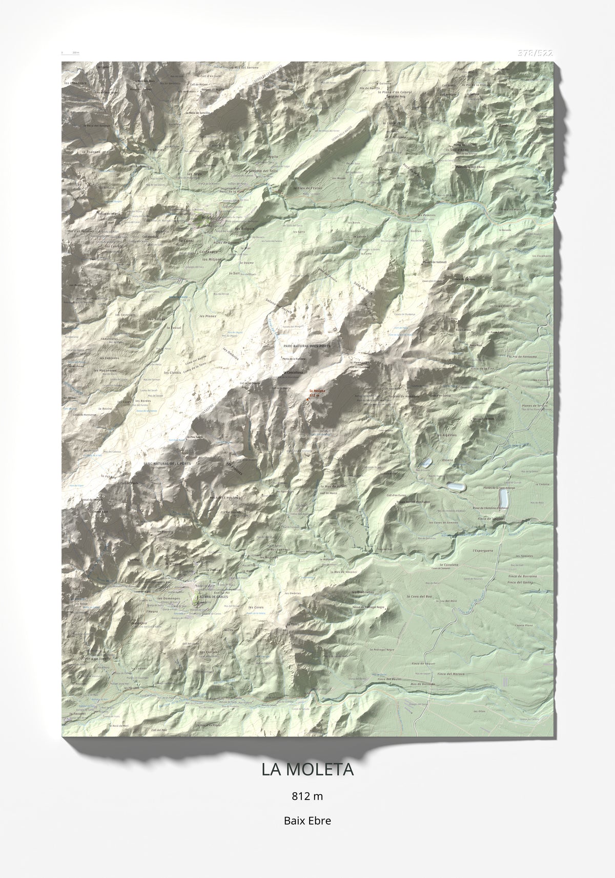 Mapa de relieve de la Moleta, 812 m, Baix Ebre, lámina 100 Cims de Trobart 70 × 100 cm.