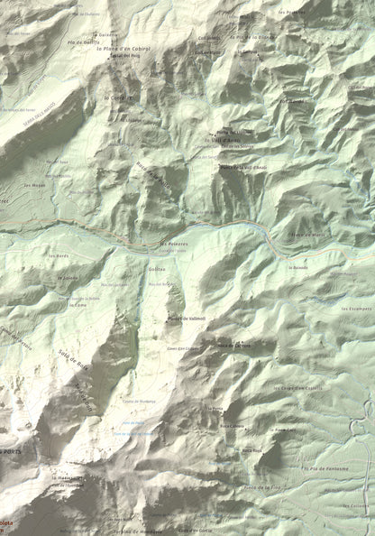 Mapa de relieve de la Moleta, 812 m, Baix Ebre, lámina 100 Cims de Trobart. Detalle de la zona superior derecha. 70 × 100 cm.
