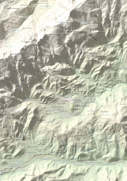 Mapa de relieve de la Moleta, 812 m, Baix Ebre, lámina 100 Cims de Trobart. Detalle de la zona inferior izquierda. 70 × 100 cm.