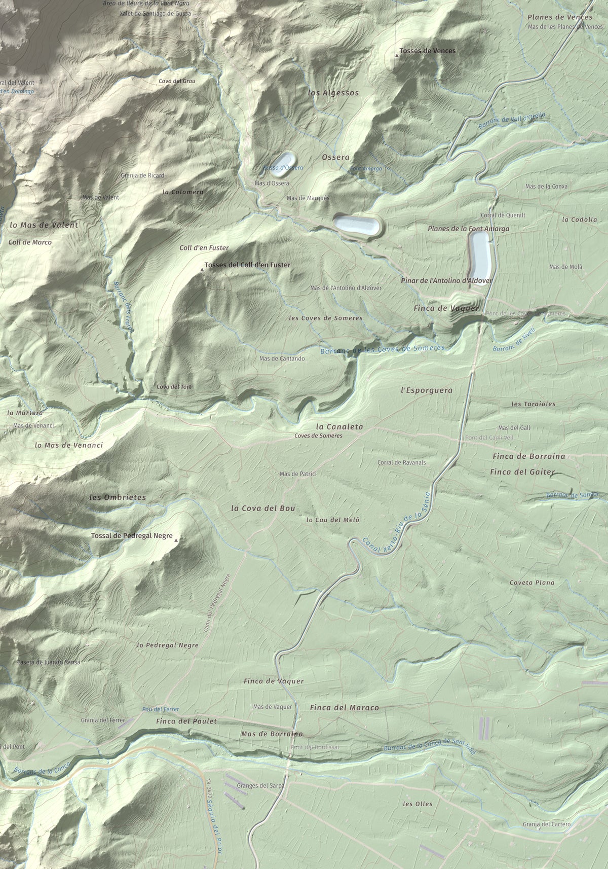 Mapa de relieve de la Moleta, 812 m, Baix Ebre, lámina 100 Cims de Trobart. Detalle de la zona inferior derecha. 70 × 100 cm.