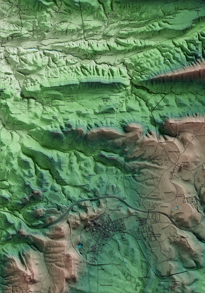 Mapa artístico del relieve de la Molsosa, al Solsonès, con 15 km de entorno y base topográfica ICGC. Detalle de la zona inferior izquierda.