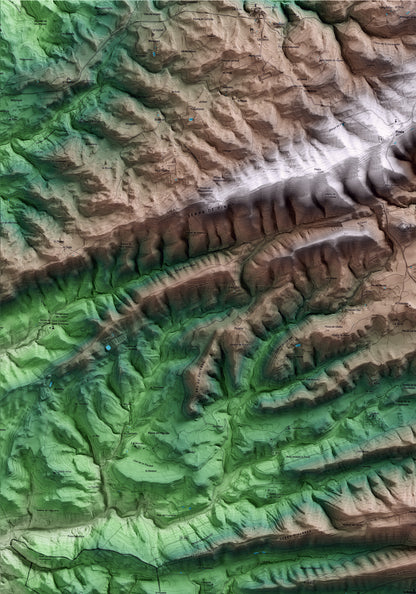 Mapa artístico del relieve de la Molsosa, al Solsonès, con 15 km de entorno y base topográfica ICGC. Detalle de la zona superior izquierda.