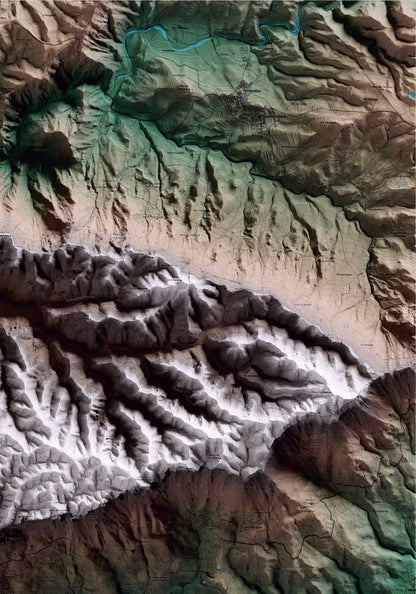 Mapa artístico del relieve de la Morera de Montsant, al Priorat, con 15 km de entorno y base topográfica ICGC. Detalle de la zona superior derecha.
