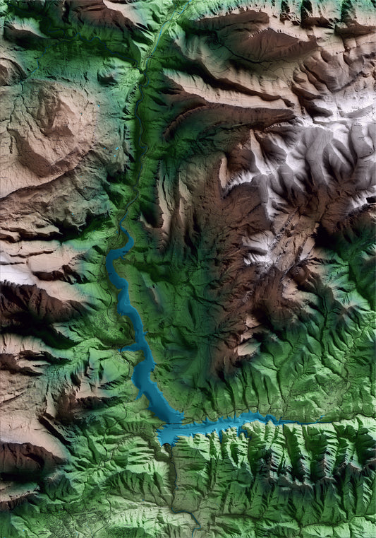 Mapa artístico del relieve de la Nou de Berguedà, al Berguedà, con 15 km de entorno y base topográfica ICGC