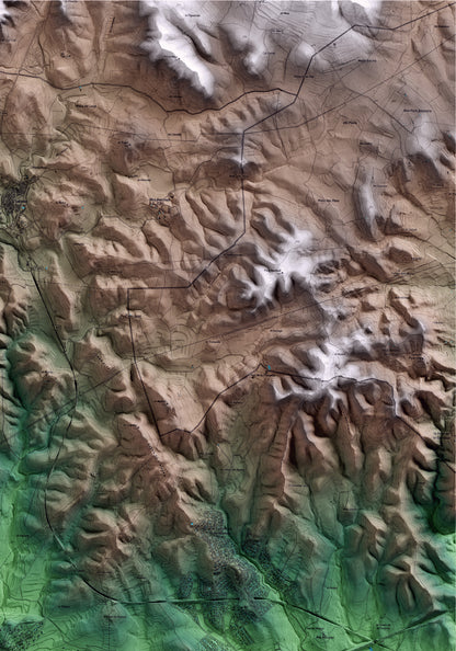 Mapa artístico del relieve de la Nou de Gaià, al Tarragonès, con 15 km de entorno y base topográfica ICGC. Detalle de la zona superior derecha.