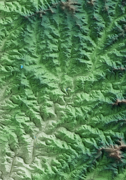 Mapa artístico del relieve de la Palma d'Ebre, a la Ribera de Ebro, con 15 km de entorno y base topográfica ICGC. Detalle de la zona inferior izquierda.