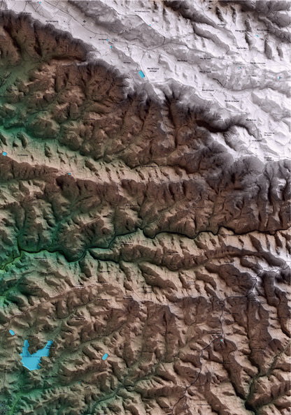 Mapa artístico del relieve de la Palma d'Ebre, a la Ribera de Ebro, con 15 km de entorno y base topográfica ICGC. Detalle de la zona superior derecha.
