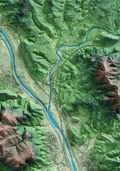 Mapa artístico del relieve de la Palma de Cervelló, al Baix Llobregat, con 15 km de entorno y base topográfica ICGC. Detalle de la zona superior derecha.
