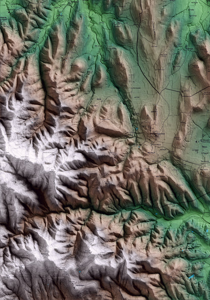 Mapa artístico del relieve de la Pera, al Baix Empordà, con 15 km de entorno y base topográfica ICGC. Detalle de la zona inferior izquierda.