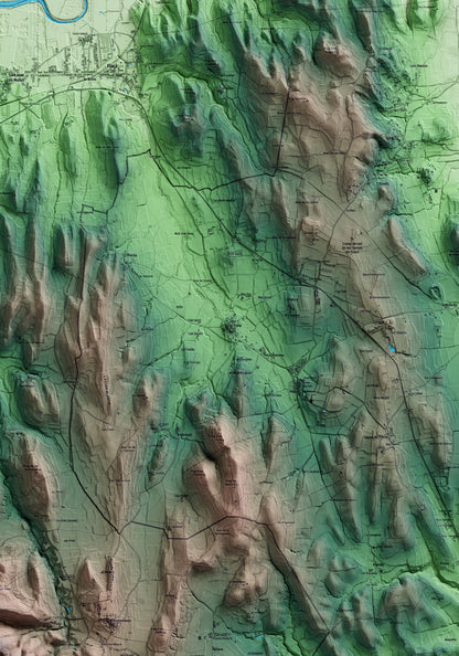 Mapa artístico del relieve de la Pera, al Baix Empordà, con 15 km de entorno y base topográfica ICGC. Detalle de la zona central.